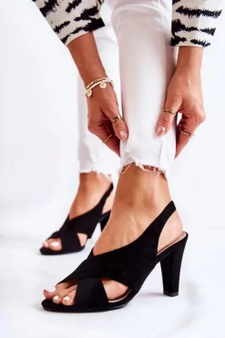 Damskie Damskie buty S.Barski Modne Zamszowe Sandały Czarne Therala