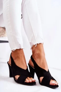 Damskie Damskie buty S.Barski Modne Zamszowe Sandały Czarne Therala