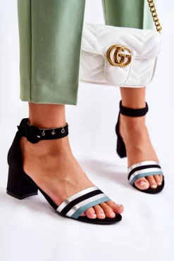 Boto Sandały Na Obcasie*Modne Zamszowe Sandały Na Niskim Słupku Czarne Nallia