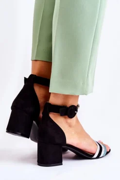Boto Sandały Na Obcasie*Modne Zamszowe Sandały Na Niskim Słupku Czarne Nallia