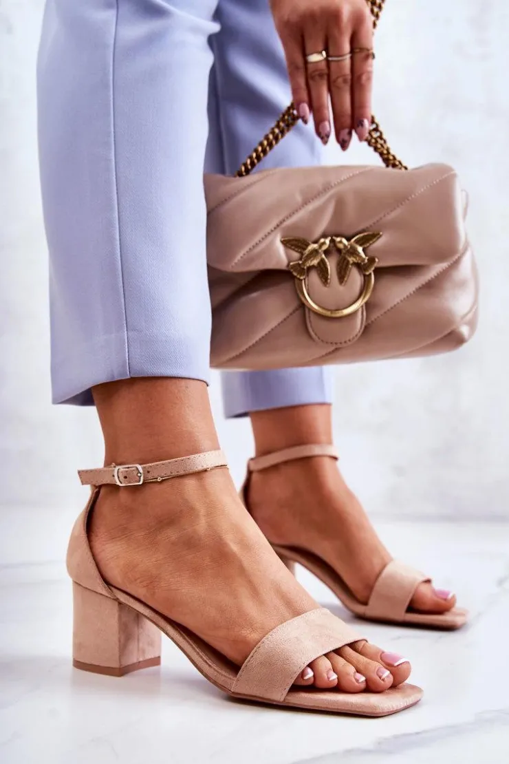 Buty damskie Vinceza Sandały Na Obcasie*Modne Zamszowe Sandały Na Słupku Beżowe Rovena