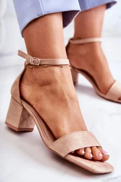 Buty damskie Vinceza Sandały Na Obcasie*Modne Zamszowe Sandały Na Słupku Beżowe Rovena