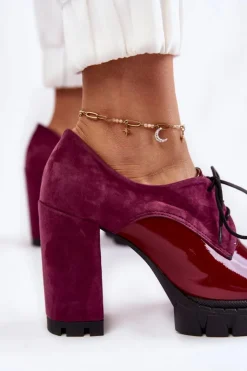 Damskie Boto Modne Zamszowo-Lakierowane Botki Na Platformie Bordowe Carisa