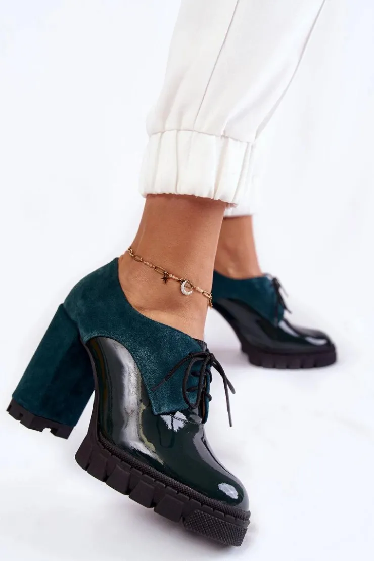Outlet Boto Modne Zamszowo-Lakierowane Botki Na Platformie Zielone Carisa