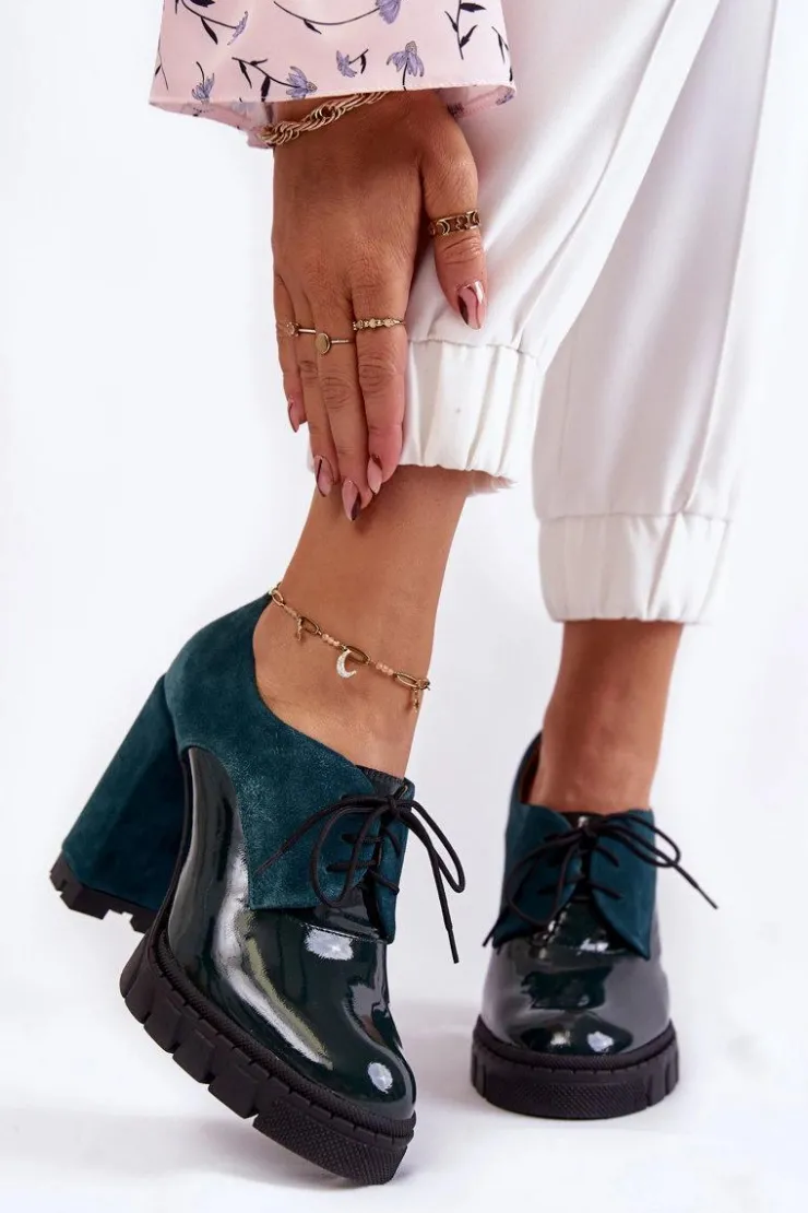 Outlet Boto Modne Zamszowo-Lakierowane Botki Na Platformie Zielone Carisa