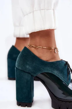 Outlet Boto Modne Zamszowo-Lakierowane Botki Na Platformie Zielone Carisa