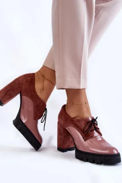 Boto Damskie Trapery|Botki Sznurowane*Modne Zamszowo-Lakierowane Botki Na Platformie Różowe Carisa