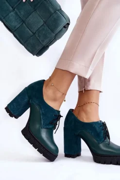 Damskie Boto Modne Zamszowo-Skórzane Botki Na Platformie Zielone Carisa