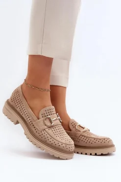 Boto Mokasyny Damskie Zamszowe*Mokasyny Damskie Ażurowe Z Ozdobą Beżowe Talesse