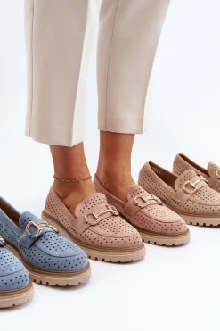 Boto Mokasyny Damskie Zamszowe*Mokasyny Damskie Ażurowe Z Ozdobą Beżowe Talesse