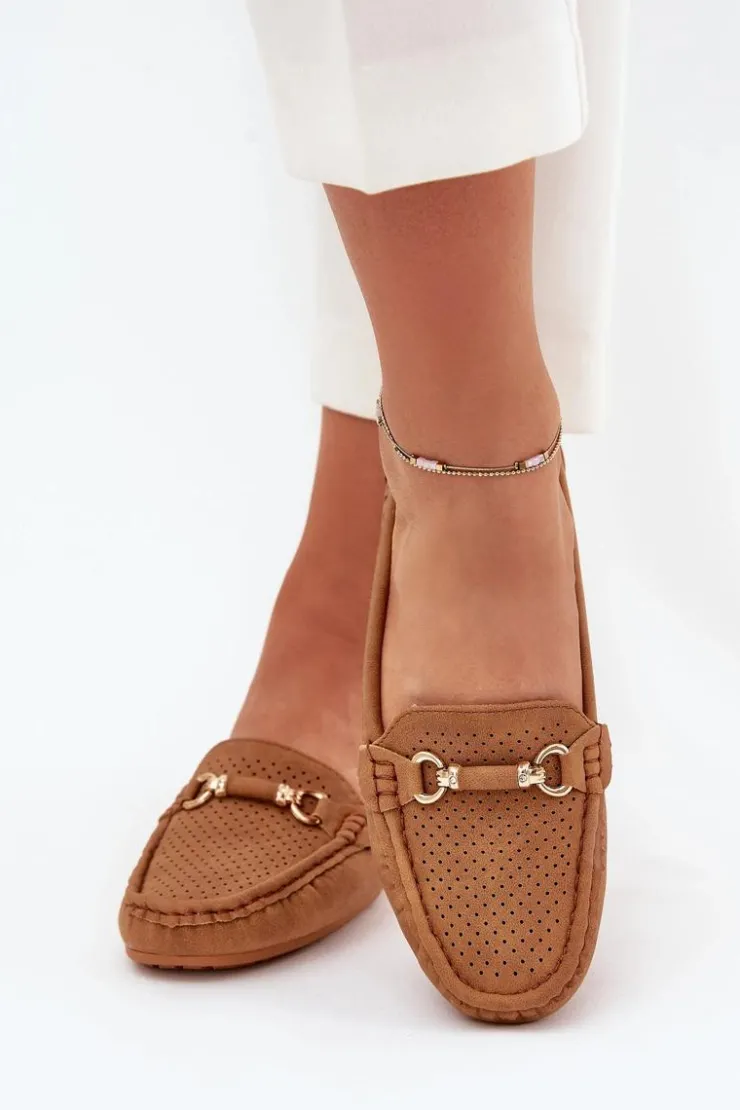 Boto Loafersy Damskie|Mokasyny Damskie Skórzane*Mokasyny Damskie Ażurowe Z Ozdobą Camel Kaydance Brązowy