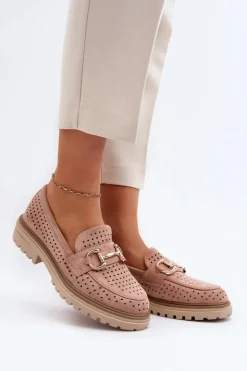 Boto Mokasyny Damskie Zamszowe*Mokasyny Damskie Ażurowe Z Ozdobą Różowe Talesse