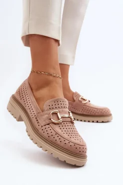 Boto Mokasyny Damskie Zamszowe*Mokasyny Damskie Ażurowe Z Ozdobą Różowe Talesse