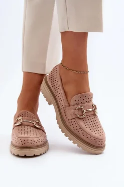 Boto Mokasyny Damskie Zamszowe*Mokasyny Damskie Ażurowe Z Ozdobą Różowe Talesse