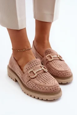 Boto Mokasyny Damskie Zamszowe*Mokasyny Damskie Ażurowe Z Ozdobą Różowe Talesse