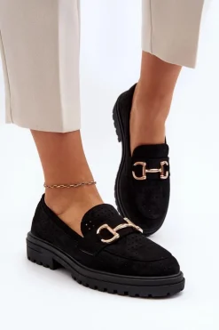 Damskie Boto Mokasyny Damskie Ażurowe Z Ozdobą Czarne Talesse