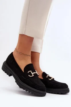 Damskie Boto Mokasyny Damskie Ażurowe Z Ozdobą Czarne Talesse