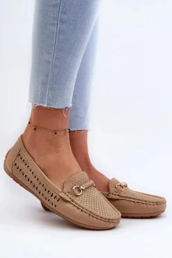 Boto Loafersy Damskie|Mokasyny Damskie Skórzane*Mokasyny Damskie Ażurowe Z Ozdobą Brązowe Kaydance Brązowy