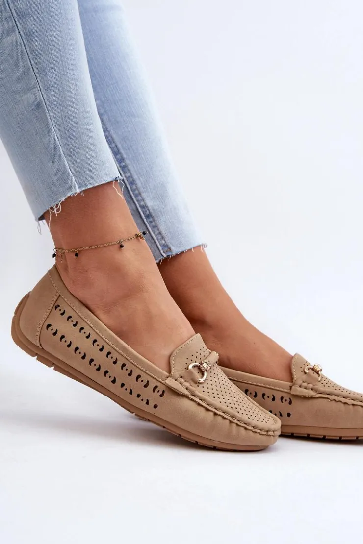 Boto Loafersy Damskie|Mokasyny Damskie Skórzane*Mokasyny Damskie Ażurowe Z Ozdobą Brązowe Kaydance Brązowy