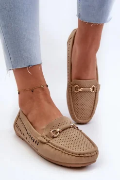 Boto Loafersy Damskie|Mokasyny Damskie Skórzane*Mokasyny Damskie Ażurowe Z Ozdobą Brązowe Kaydance Brązowy