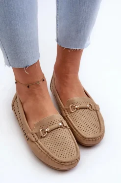 Boto Loafersy Damskie|Mokasyny Damskie Skórzane*Mokasyny Damskie Ażurowe Z Ozdobą Brązowe Kaydance Brązowy