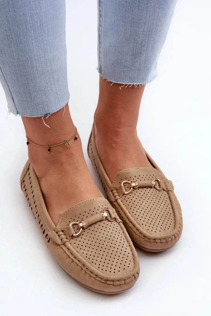 Boto Loafersy Damskie|Mokasyny Damskie Skórzane*Mokasyny Damskie Ażurowe Z Ozdobą Brązowe Kaydance Brązowy