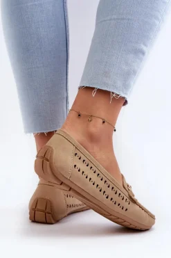 Boto Loafersy Damskie|Mokasyny Damskie Skórzane*Mokasyny Damskie Ażurowe Z Ozdobą Brązowe Kaydance Brązowy