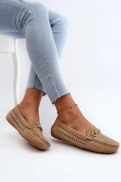 Boto Loafersy Damskie|Mokasyny Damskie Skórzane*Mokasyny Damskie Ażurowe Z Ozdobą Brązowe Kaydance Brązowy