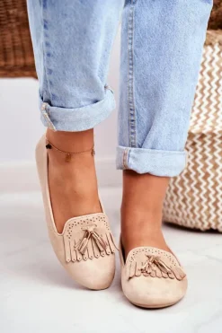 Best Boto Mokasyny Damskie Beżowe Lordsy Frędzle Therese