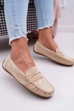 Damskie Boto Mokasyny Damskie Beżowe Zamszowe Bolero