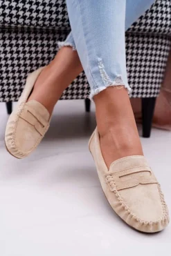 Damskie Boto Mokasyny Damskie Beżowe Zamszowe Bolero
