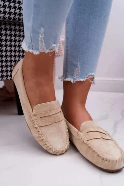 Damskie Boto Mokasyny Damskie Beżowe Zamszowe Bolero