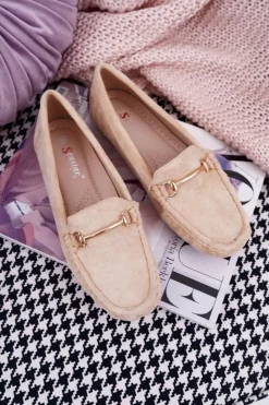 Damskie Boto Mokasyny Damskie Beżowe Zamszowe Sonnero