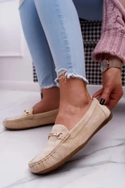 Damskie Boto Mokasyny Damskie Beżowe Zamszowe Sonnero