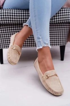 Damskie Boto Mokasyny Damskie Beżowe Zamszowe Sonnero