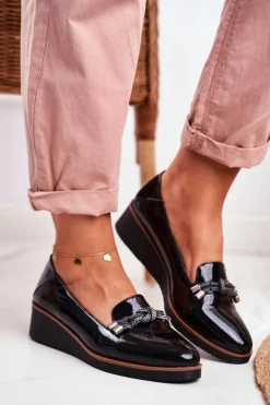 Buty damskie Vinceza Mokasyny Damskie Lakierowane*Mokasyny Damskie Czarne Lakierowane Na Koturnie Abba