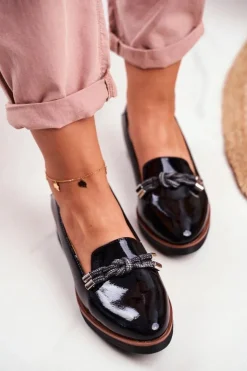 Buty damskie Vinceza Mokasyny Damskie Lakierowane*Mokasyny Damskie Czarne Lakierowane Na Koturnie Abba