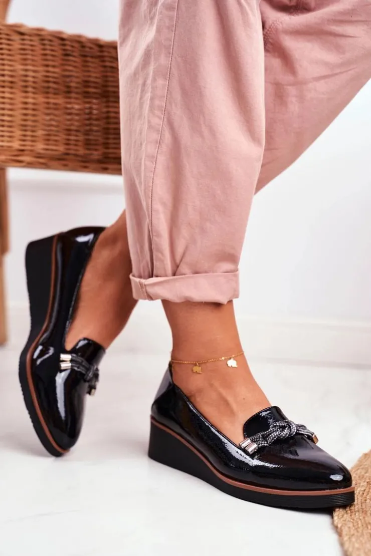 Buty damskie Vinceza Mokasyny Damskie Lakierowane*Mokasyny Damskie Czarne Lakierowane Na Koturnie Abba