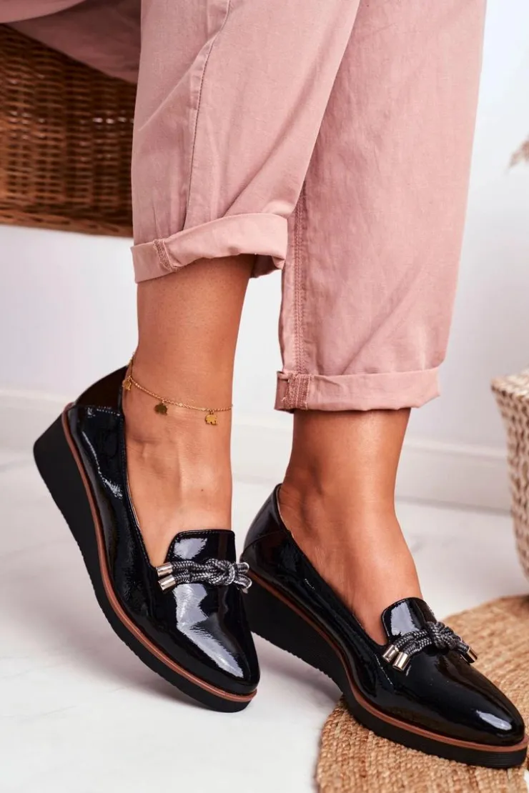 Buty damskie Vinceza Mokasyny Damskie Lakierowane*Mokasyny Damskie Czarne Lakierowane Na Koturnie Abba