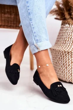 Boto Mokasyny Damskie Zamszowe*Mokasyny Damskie Czarne Lordsy Frędzle Therese