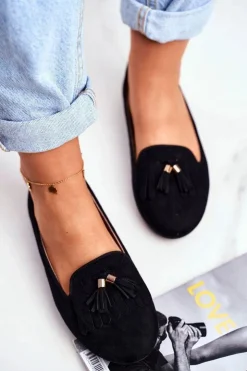 Boto Mokasyny Damskie Zamszowe*Mokasyny Damskie Czarne Lordsy Frędzle Therese