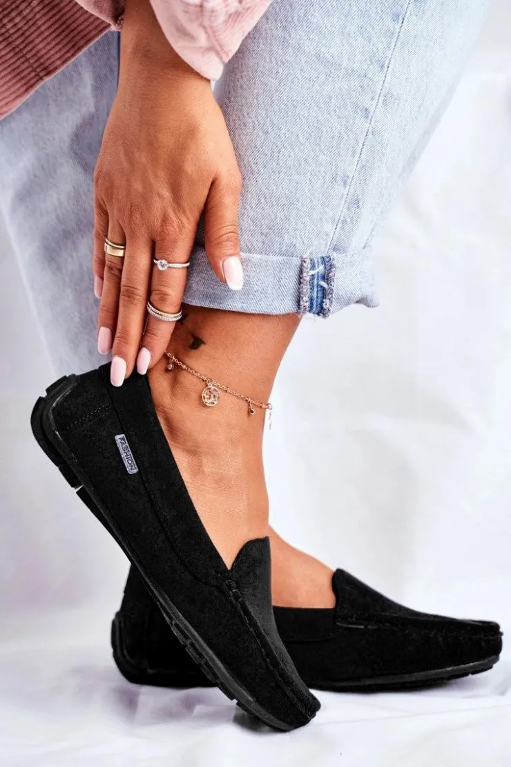 New Evento Mokasyny Damskie Czarne Zamszowe Morreno