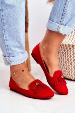 Boto Mokasyny Damskie Zamszowe*Mokasyny Damskie Czerwone Lordsy Frędzle Therese
