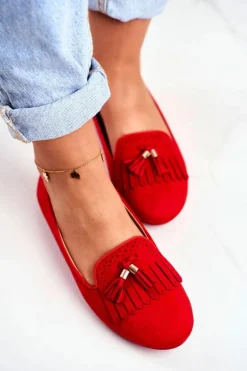 Boto Mokasyny Damskie Zamszowe*Mokasyny Damskie Czerwone Lordsy Frędzle Therese