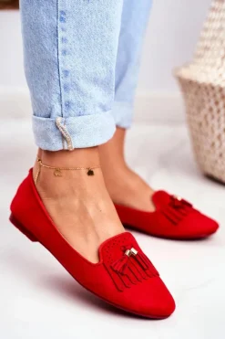 Boto Mokasyny Damskie Zamszowe*Mokasyny Damskie Czerwone Lordsy Frędzle Therese