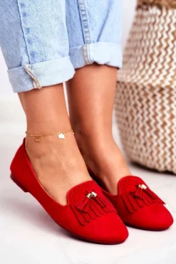 Boto Mokasyny Damskie Zamszowe*Mokasyny Damskie Czerwone Lordsy Frędzle Therese