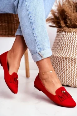 Boto Mokasyny Damskie Zamszowe*Mokasyny Damskie Czerwone Lordsy Frędzle Therese