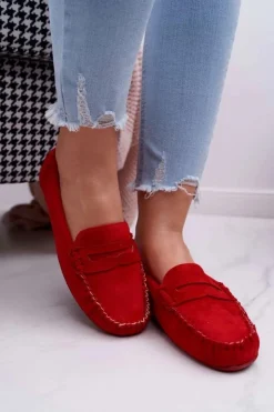 Damskie Boto Mokasyny Damskie Czerwone Zamszowe Bolero