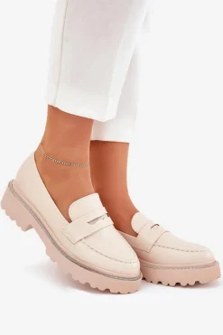 Damskie Boto Mokasyny Damskie Eko Skórzane Z Cyrkoniami Beżowe Wilamla