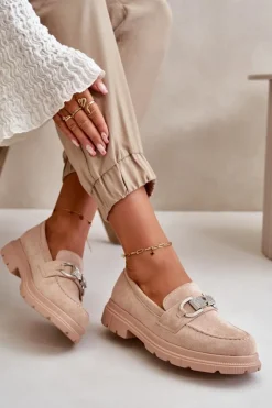 Clearance Boto Mokasyny Damskie Eko Zamszowe Z Ozdobą Beżowe Wistera